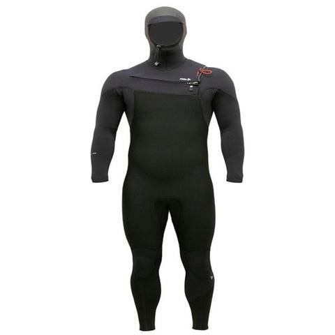 Alder Evo Fire Mens 6/4mm Chest Entry Hooded Wetsuit - BLACK